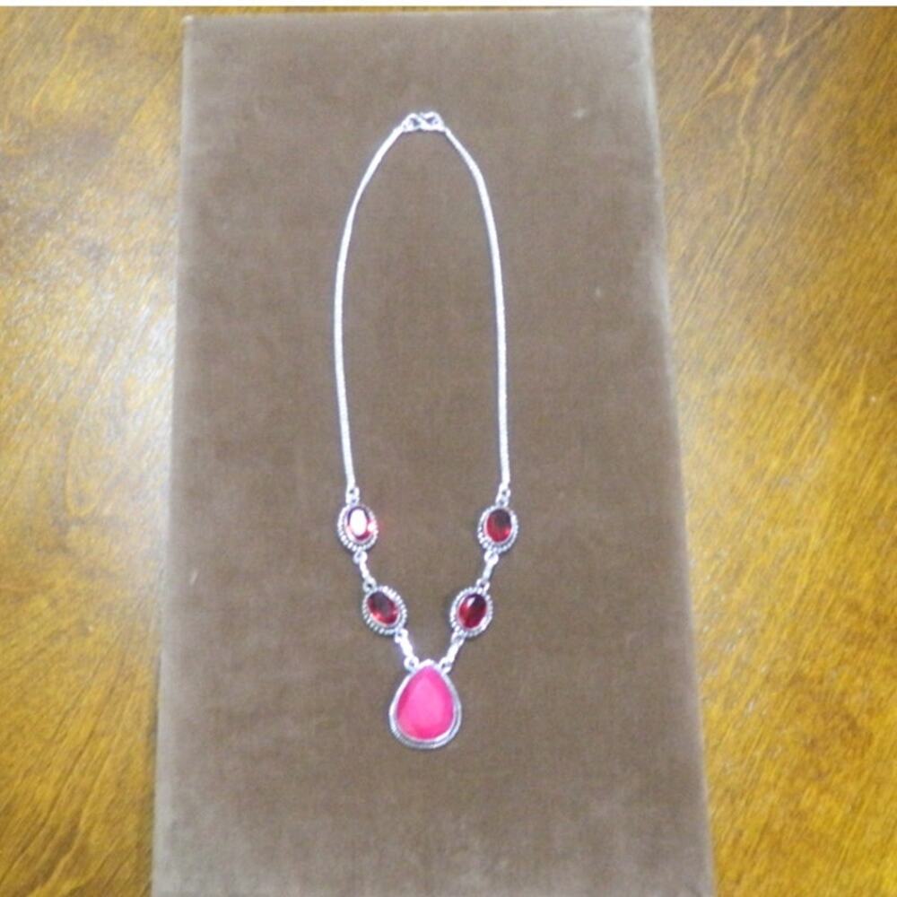 Pink Gemstone Necklace Ruby Colored Stone And Gar… - image 3